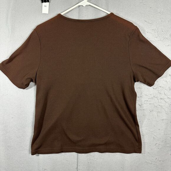 CJ Banks Womens Short Sleeve Top Blouse Brown V Neck Pullover Plus Size X - Picture 2 of 12
